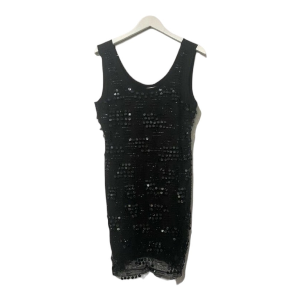 Eci NEW YORK Black Sequined Shift Dress Formal Sleeveless LBD Size 14